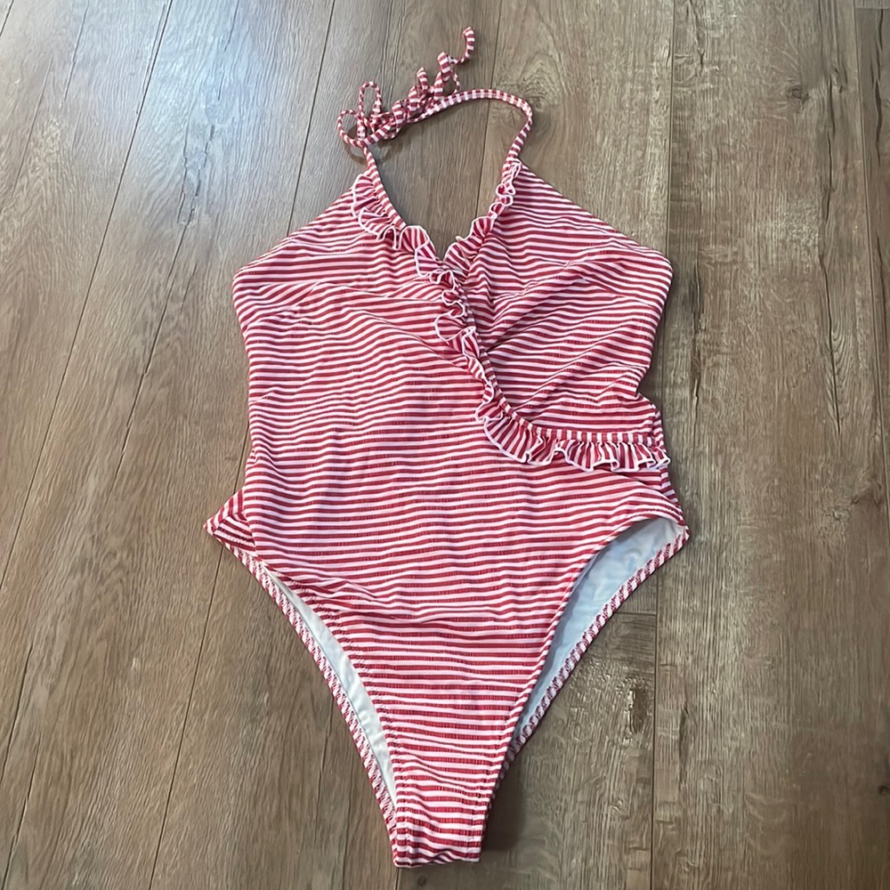 Solid and Striped One Piece Swimsuit